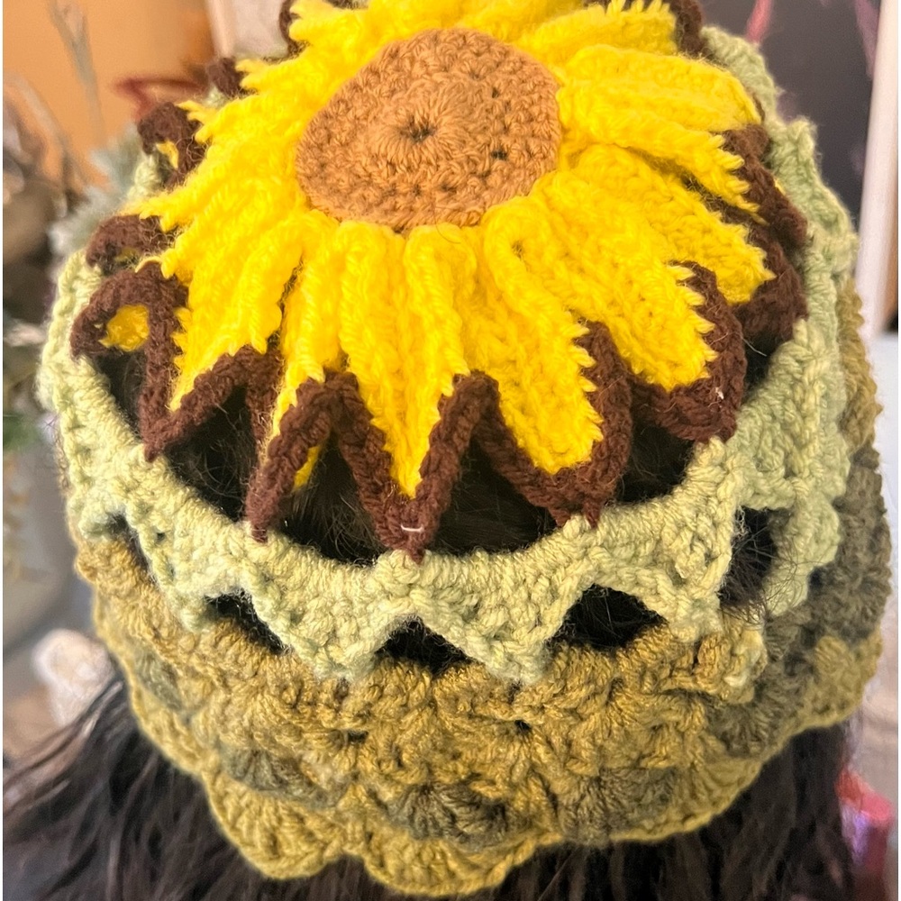 Crochet Greenery Sunflower Boho Bucket Hat